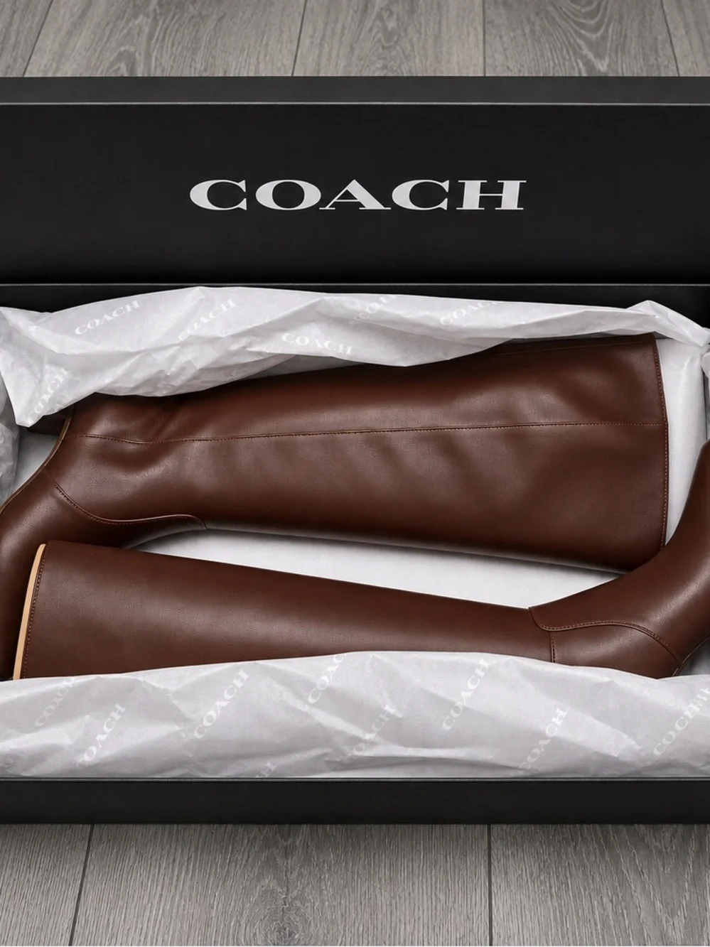 NIB COACH Sculpt C Knee-High Leather Boots Maple Brown Size 6.5